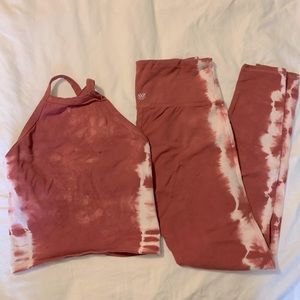 Red tie dye yoga top and legging set